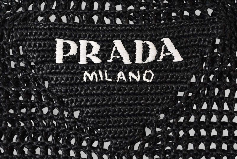 Prada Tote Prada Bag Logo Raffia Cago Black White 1bg393