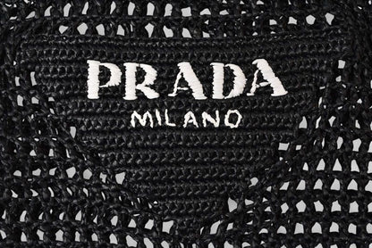 Prada Tote Prada Bag Logo Raffia Cago Black White 1bg393