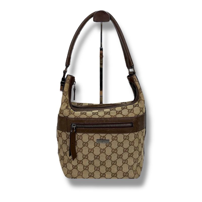 Gucci One Shoulder Bag GG Canvas Brown Leather Hobo Soho