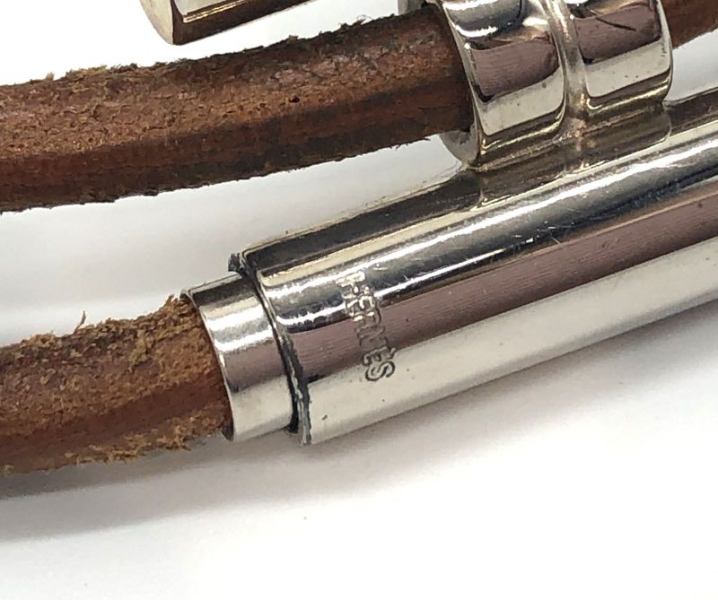 Hermes Bracelet Tourni Leather Brown and Silver Color Used 005090