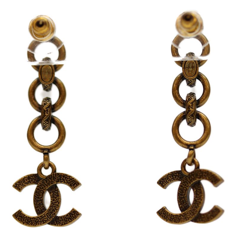 Chanel I24A Gold Swing Coco Rhinestone Earrings