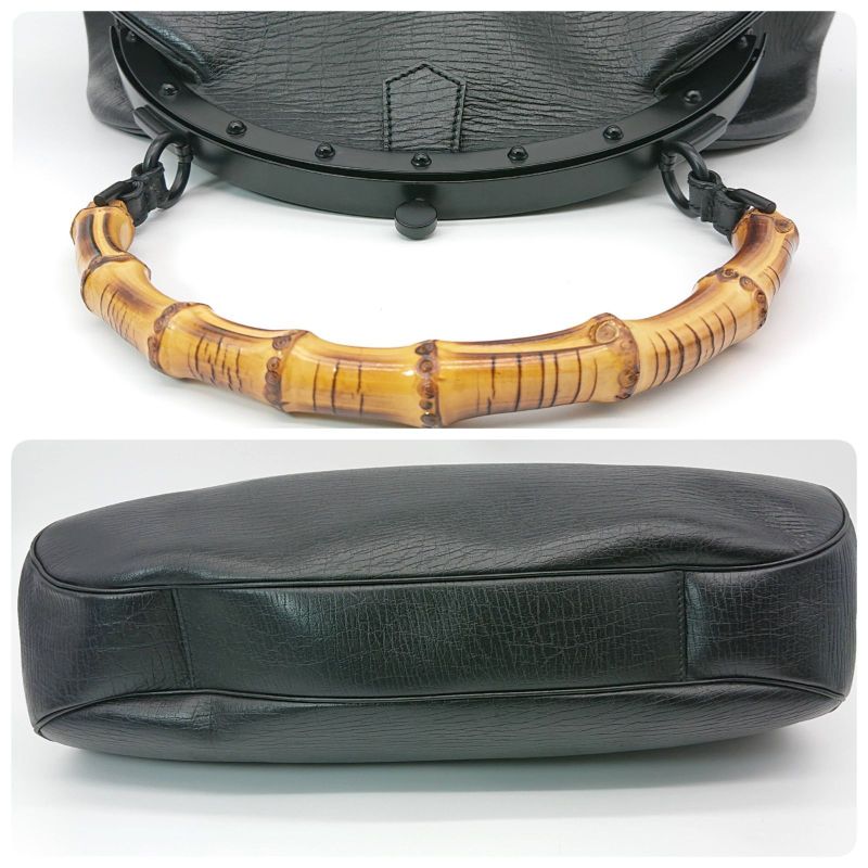 Gucci Bamboo Clasp Handbag Black Leather