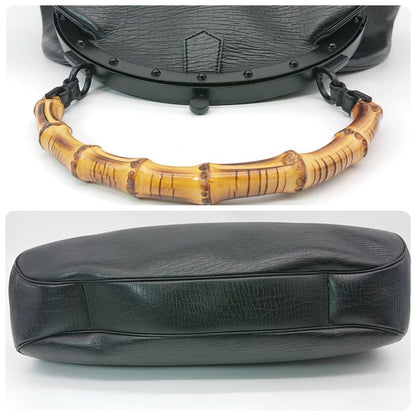 Gucci Bamboo Clasp Handbag Black Leather