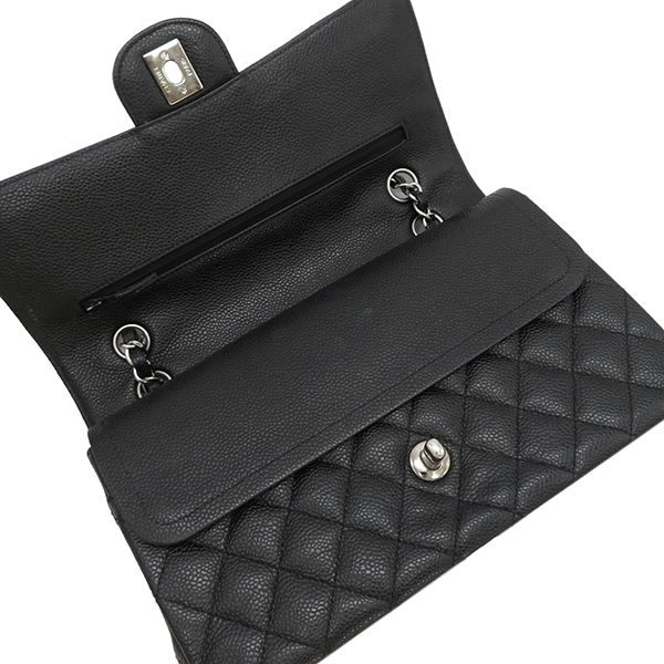 Chanel Shoulder Bag Matelasse 25 Flap Bag Caviar Skin Black Silver Hardware