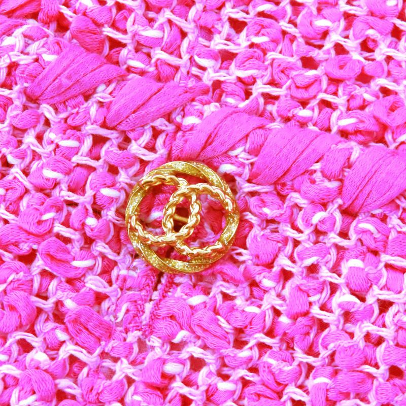 CHANEL P70041 Coco Mark Gold Button Cotton Tweed Collarless Jacket Pink 36 Made