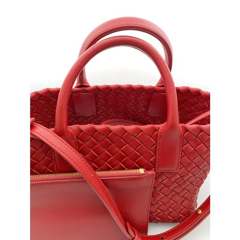 Bottega Veneta Shoulder Bag Cabas Small Size Red Leather with Pouch Never Used