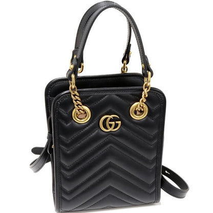 Gucci Handbag Shoulder Bag GG Marmont Quilted Calf Black 2WAY 696123