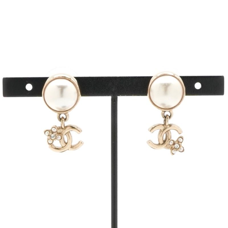 Chanel Earrings Earring Gold Coco Mark Rhinestone