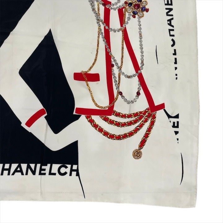 Chanel Vintage Large Scarf Mademoiselle Silk 100% Beige