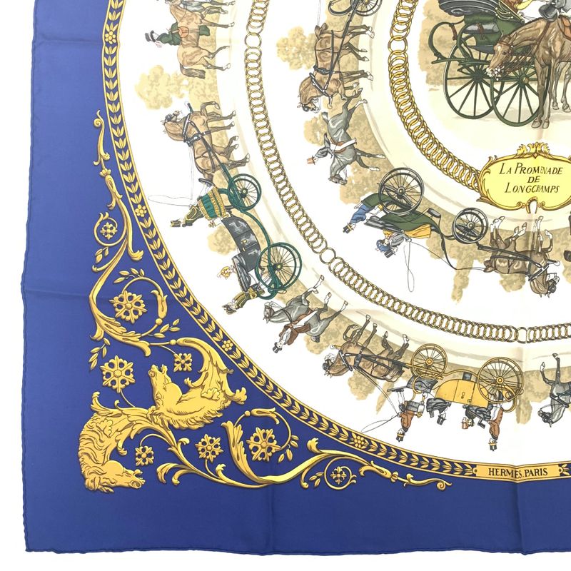 Hermes Carre 90 LA Promenade DE Longchamps Walk To Ron Chien Blue