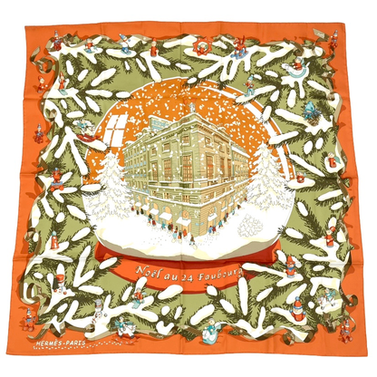 Hermes Carre 90 Noel Au 24 Faubourg Christmas At 24 Faubourg Silk Scarf