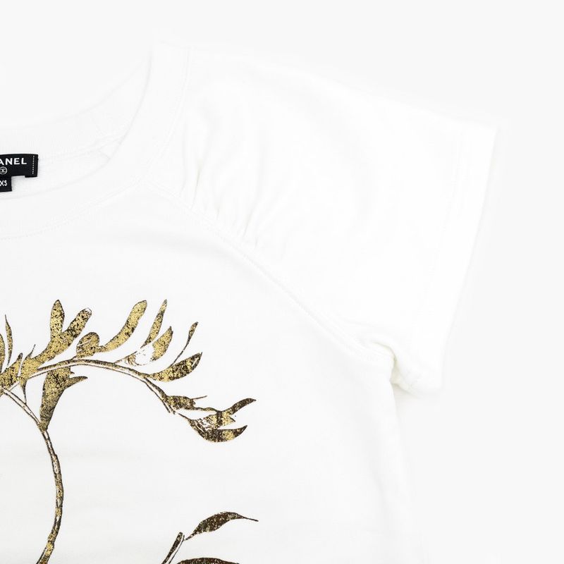 Chanel Short Sleeve Cut And Sew - P57840k0726 Size XS Coco Mark White
