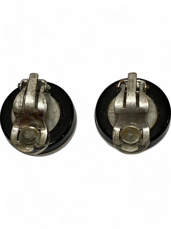 Chanel 00A Bicolor Circle Earrings Ladies Black And Silver