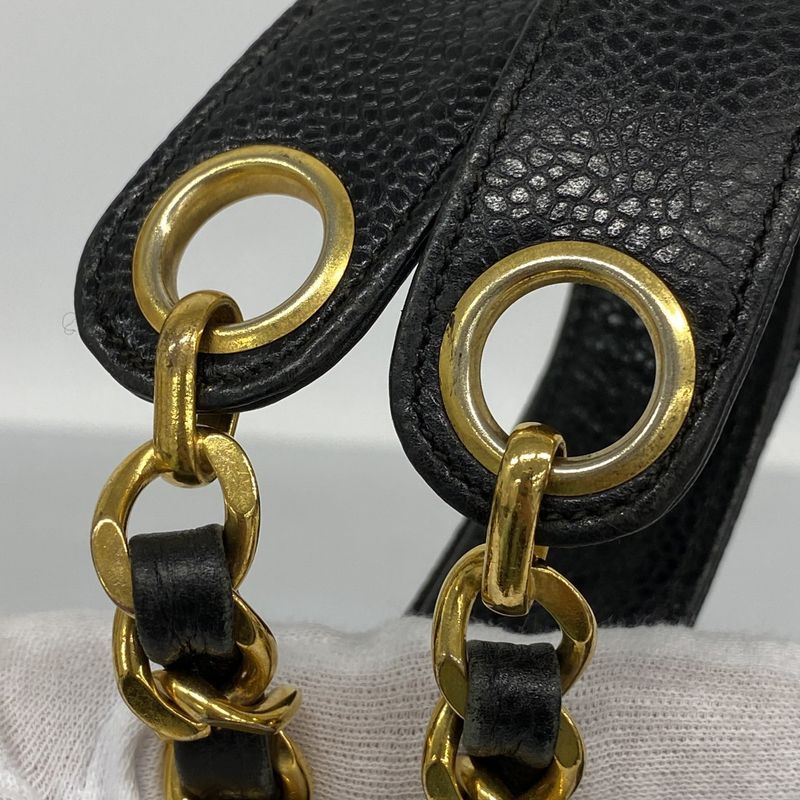 Chanel Shoulder Bag Caviar Skin Black Gold Hardware Women