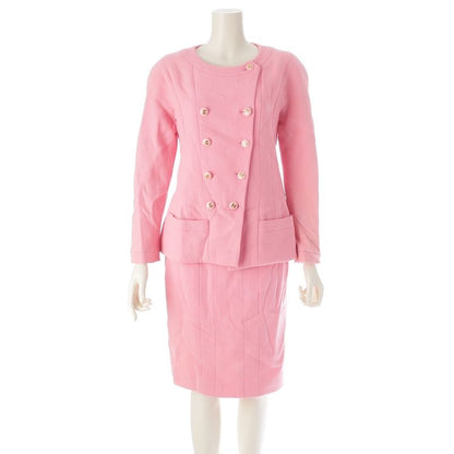 Chanel Vintage Wool Vintage Collarless Jacket Skirt Setup Suit Pink