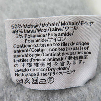 LOEWE Mohair Wool Anagram Leather Patch Fringed Scarf Light Gray Made In Spain