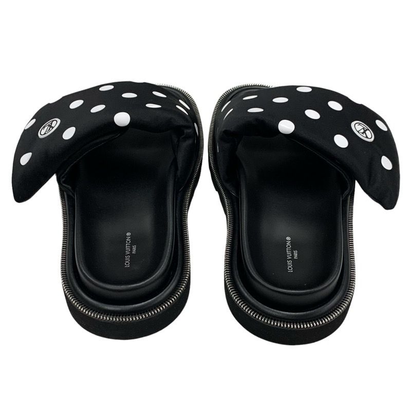 Louis Vuitton Pool Pillow Line Sandals Shoes Satin Black White Flat Sandals Dots