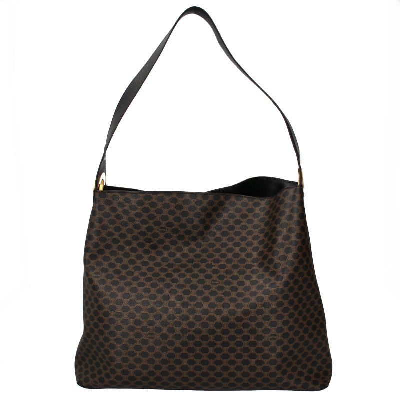 Celine Macadam One Shoulder Bag PVC Leather Women's Shoulder Bag Brown Excellent