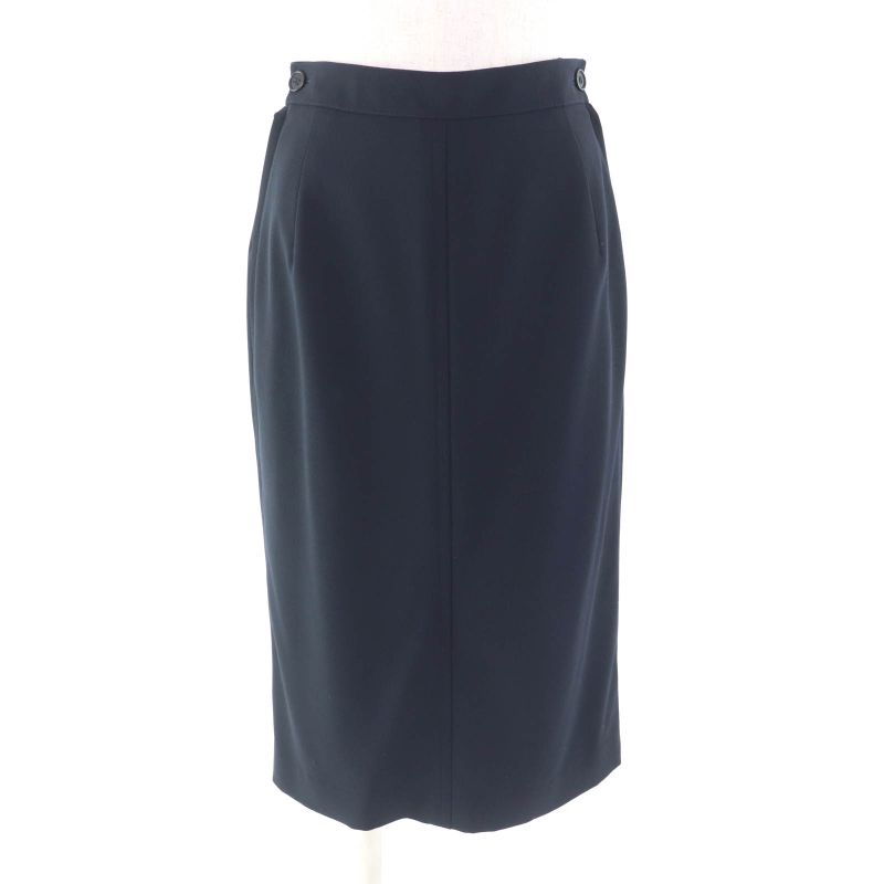 Hermes Vintage Margiela Period Knee Length Tight Skirt With H Button Navy 36