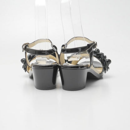 Chanel Sandals Size 35 Camellia CC Logo Coco Mark Patent Enamel Leather Ankle