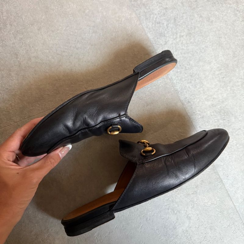 Gucci Prince Town Horsebit Slip on Loafer Leather Black Gold 37 24cm (9.45in)