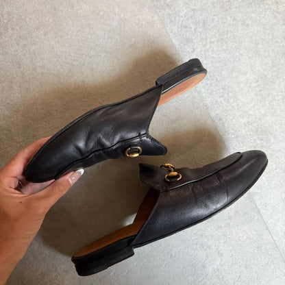 Gucci Prince Town Horsebit Slip on Loafer Leather Black Gold 37 24cm (9.45in)