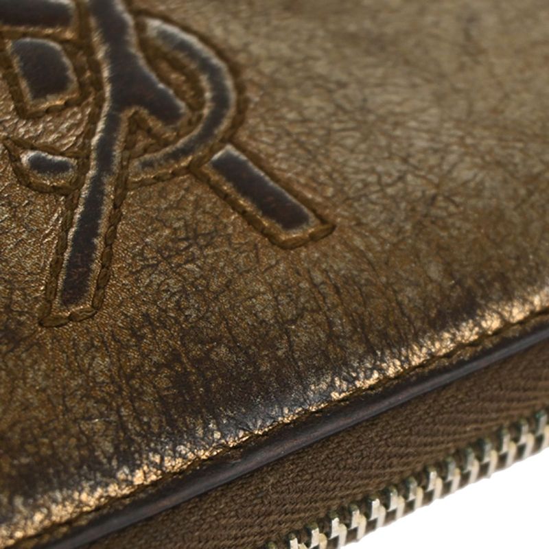YVES Saint Laurent Long Wallet Round Zipper YSL Bronze Leather 07bs176