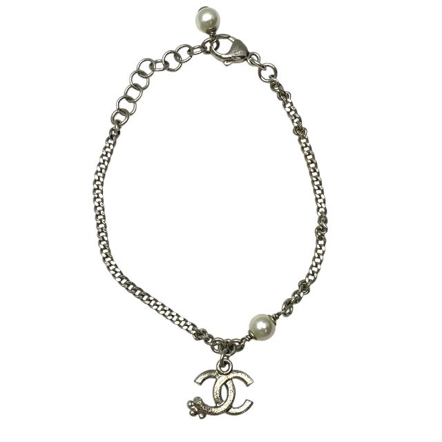 Chanel Bracelet C21B Coco Mark Accessories Jewelry Faux Pearl Rhinestone Silver