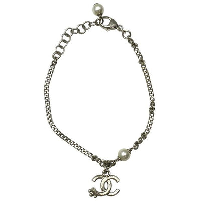 Chanel Bracelet C21B Coco Mark Accessories Jewelry Faux Pearl Rhinestone Silver