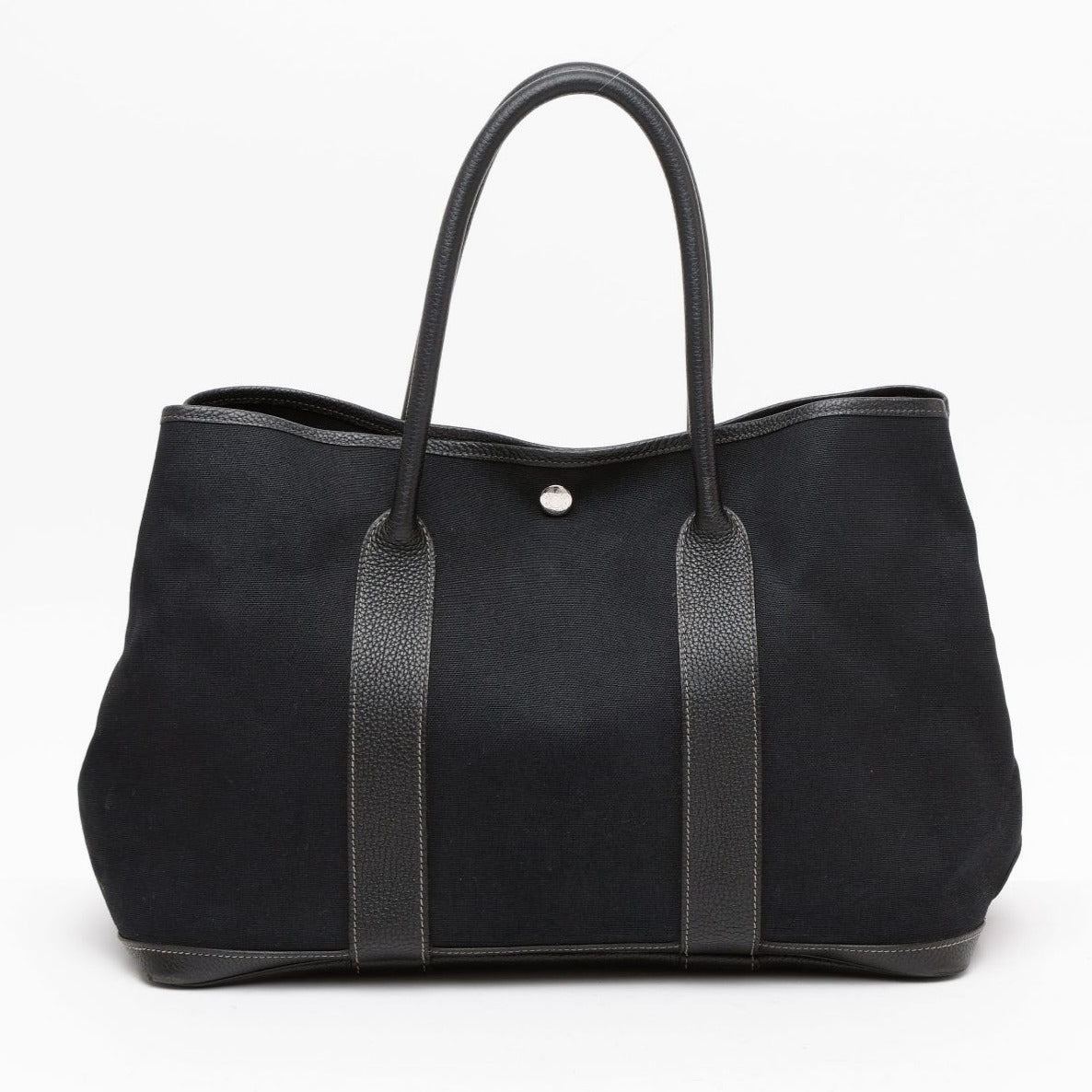 Hermes Garden Party 36 Negonda Toile Black Leather Tote Bag Shoulder Handbag