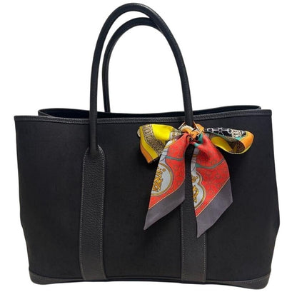 Hermes Garden Party 36 Negonda Toile Black Leather Tote Bag Shoulder Handbag