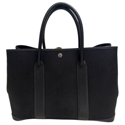 Hermes Garden Party 36 Negonda Toile Black Leather Tote Bag Shoulder Handbag