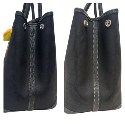 Hermes Garden Party 36 Negonda Toile Black Leather Tote Bag Shoulder Handbag