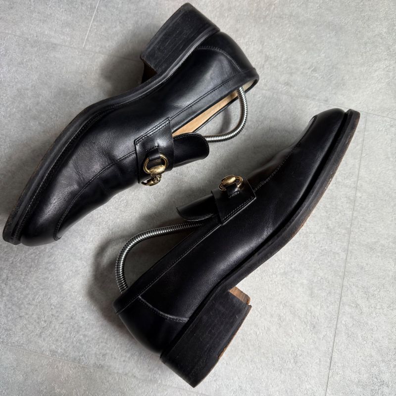 Gucci Horsebit Loafer Square Toe Black Gold Hardware Men's 41e 26cm (10.24in)