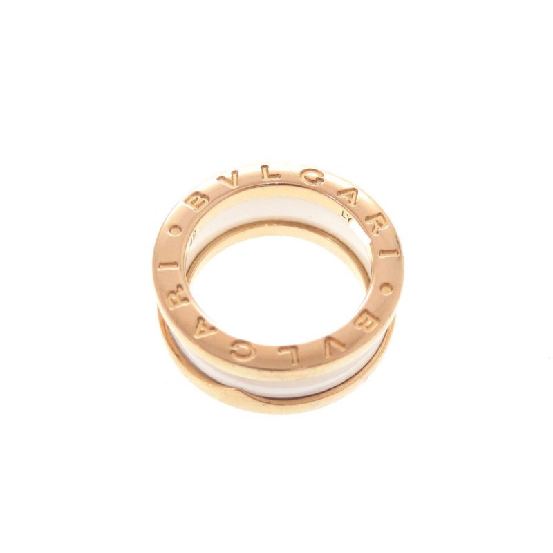 Bulgari B-zero1 18K Pink Gold 750pg White Ceramic #49 Ping Gold Ring Jewelry