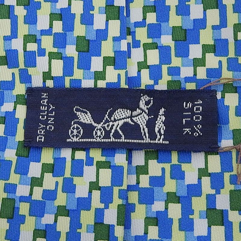 Hermes 5089 PA 100% Silk All-over Logo Print Tie Blue Green Multi Made In
