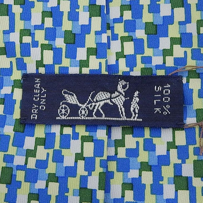 Hermes 5089 PA 100% Silk All-over Logo Print Tie Blue Green Multi Made In