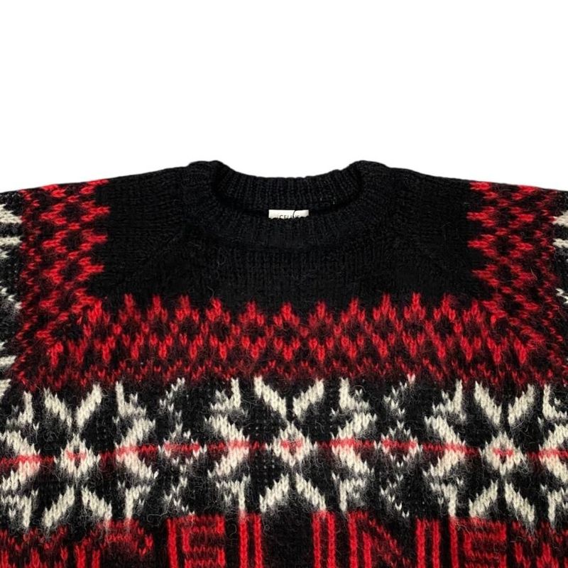 Celine Sweater Fair Isle Logo Knit Crewneck 2aa80628s Size S 22aw Black Red