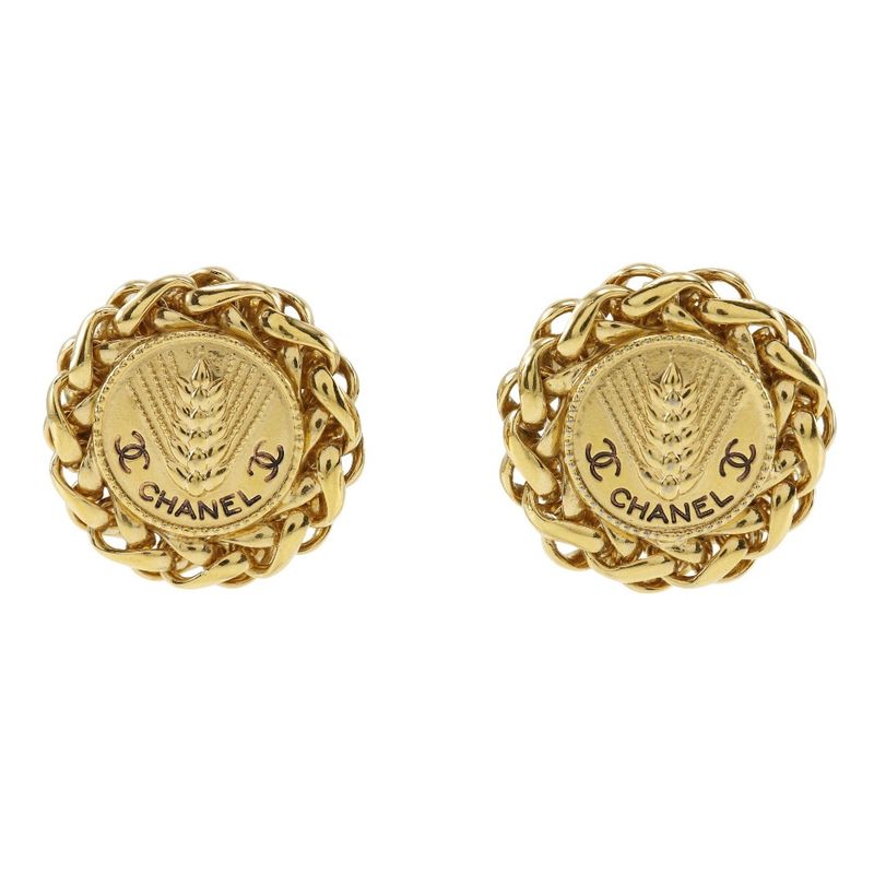 Chanel Earrings With Ear Of Rice Motif Vintage Gold Plated Ladies 50.0g
