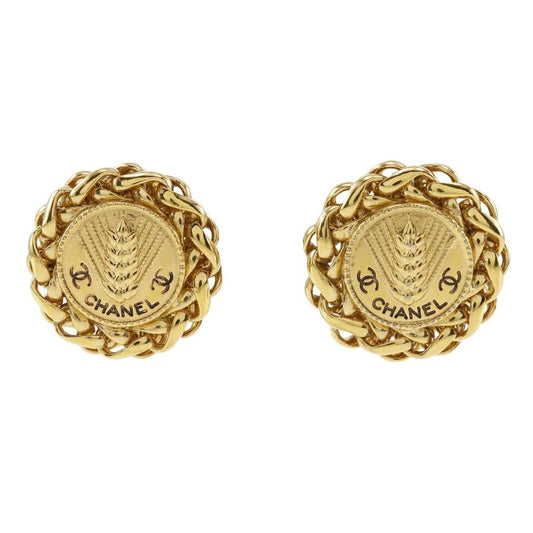 Chanel Earrings With Ear Of Rice Motif Vintage Gold Plated Ladies 50.0g