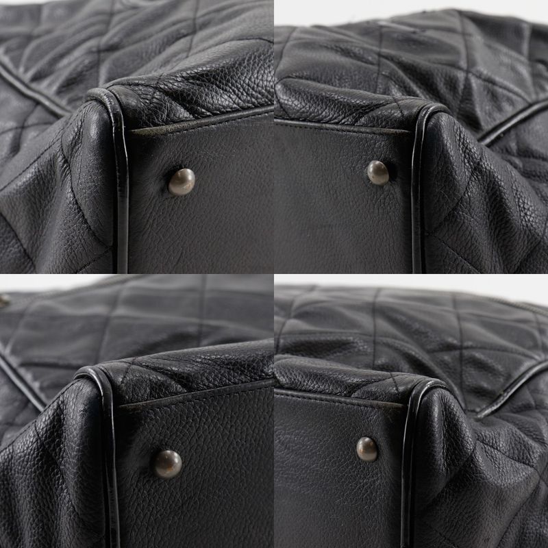 Chanel Matelasse Logo Caviar Skin And Enamel Black Women's Boston Bag