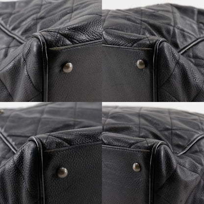 Chanel Matelasse Logo Caviar Skin And Enamel Black Women's Boston Bag