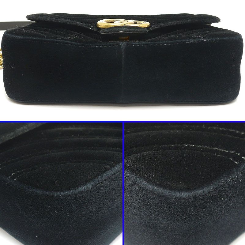 Gucci GG Marmont Chain Shoulder Bag 446744 Velour Black