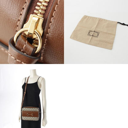 Gucci 1955 Horsebit GG Supreme Canvas Crossbody Gold Shoulder Bag 645454 Brown