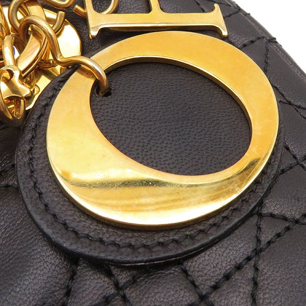 Christian Dior 2way Bag Lady Dior Medium Bag Lambskin Black Gold Hardware Black