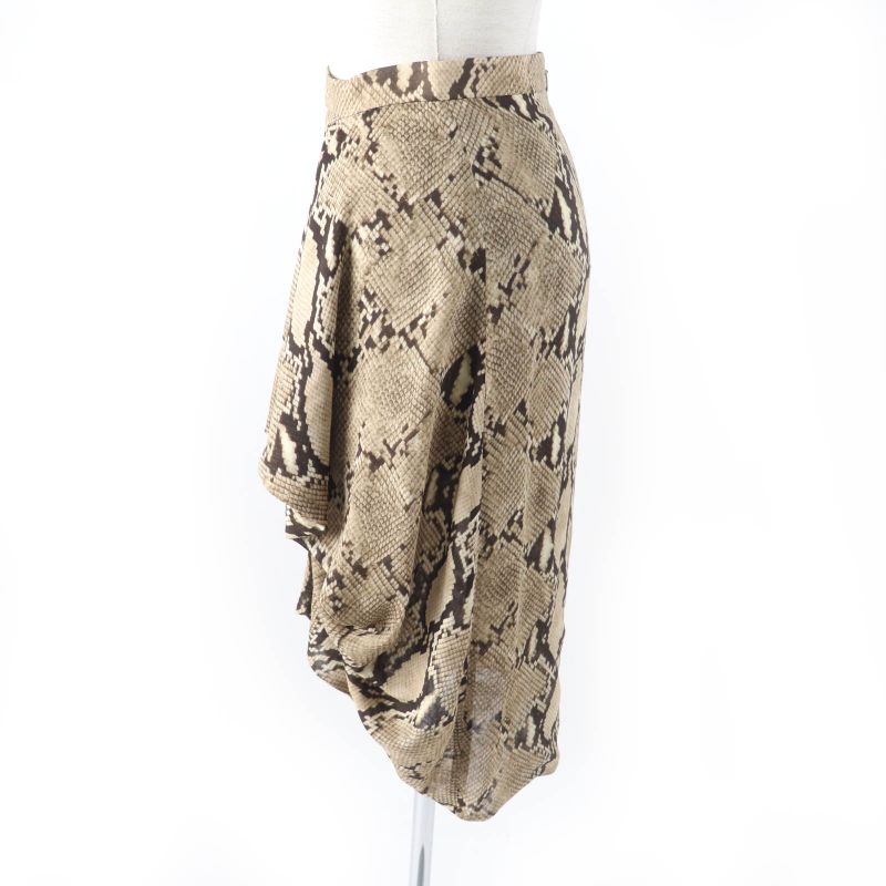 Celine 22AW 2j517879s 100% Silk Python Print Knee-length Draped Skirt Brown 34