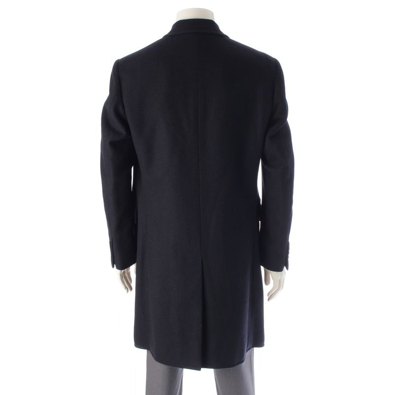 Hermes Wool Cashmere Herringbone Chester Coat Outerwear Navy 48