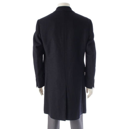 Hermes Wool Cashmere Herringbone Chester Coat Outerwear Navy 48