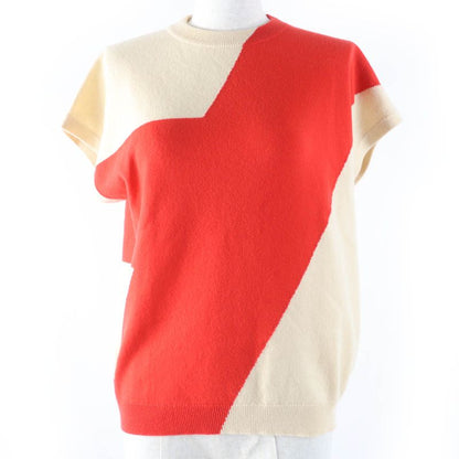 Hermes 100% Cashmere French Sleeve Knit Top Beige Red 36 Made In England Women