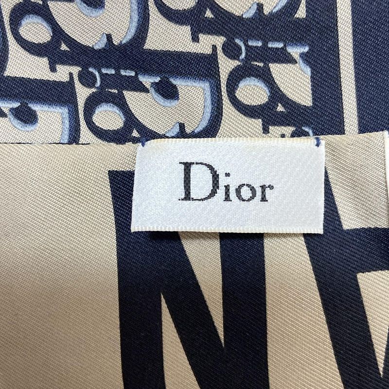 Dior/christian Dior Scarf Mitzah Beige And Dark Navy Ribbon Scarf/oblique